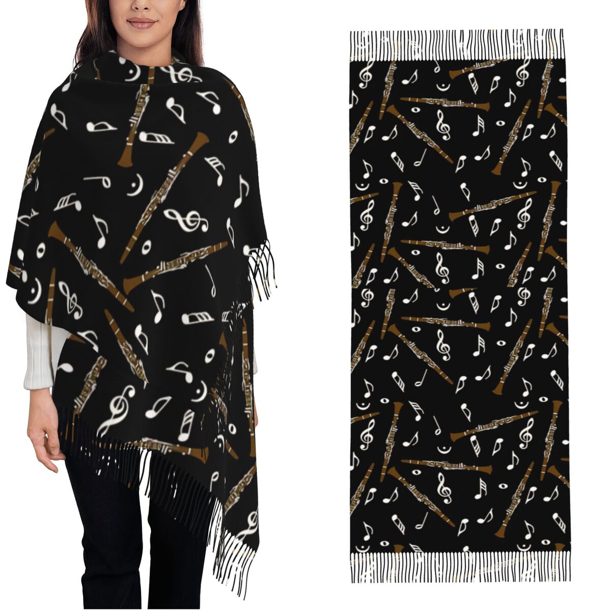 Pashmina Wrap Large - Sciarpa da donna con nappa modello